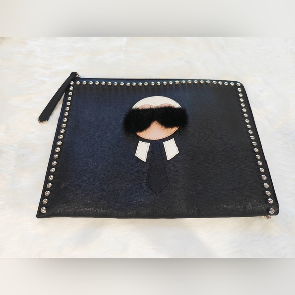 Authentic Fendi RARE Limited Ed. XLStudded Saffiano Karl Clutch Bag with box - Picture 2 of 8